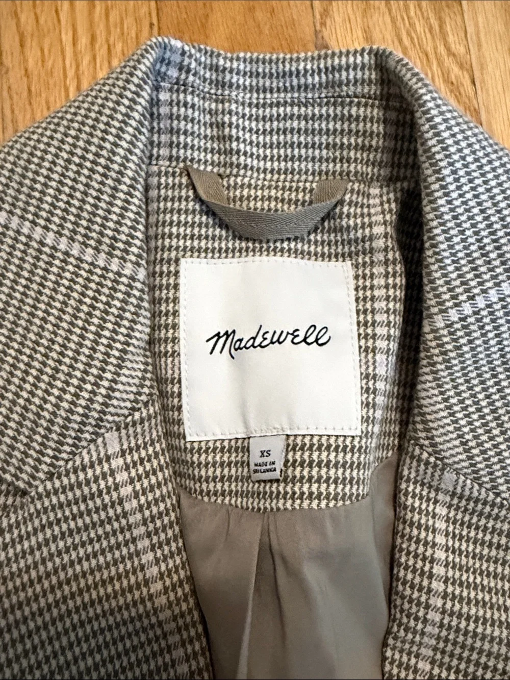 Madewell Gray Checked Double-Breasted Blazer Jacket